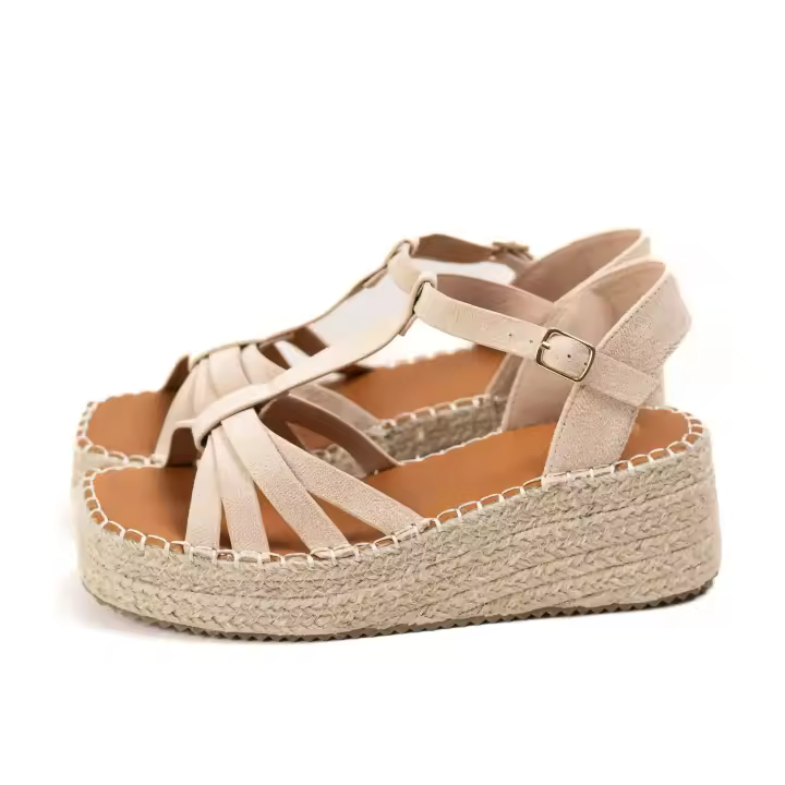 Sandalias de plataforma con cuña de esparto, tiras cruzadas y hebilla ajustable  Estilo fresco y cómodo Mynzi - 1