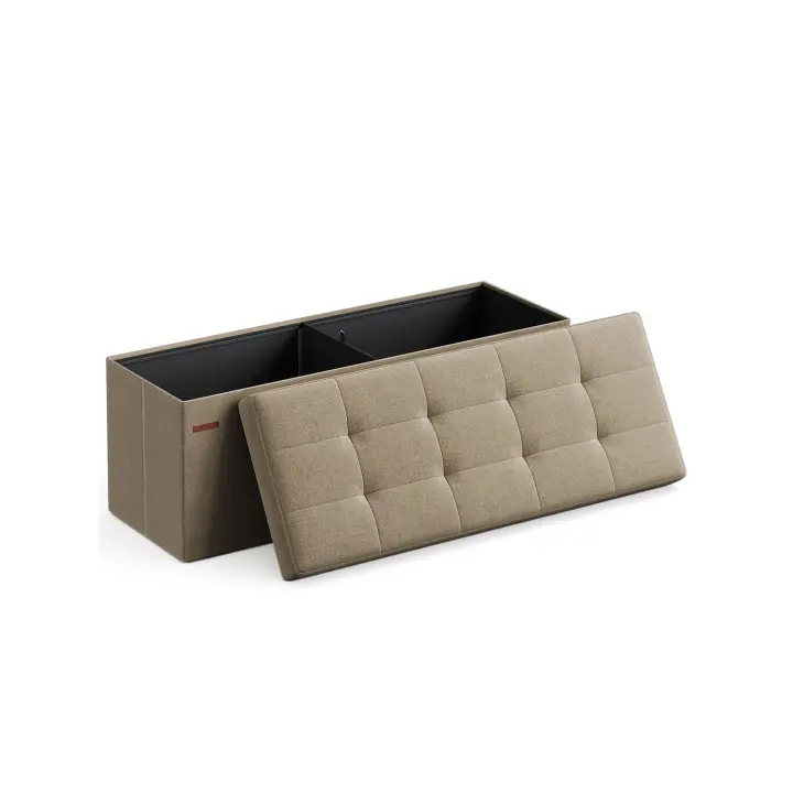 SONGMICS Puff Almacenaje, Baúl de Almacenaje Plegable, 38 x 110 x 38 cm, Taburete Reposapiés, Banco de Cubo, Soporta hasta 300 kg, para Sala de Estar, Dormitorio, Entrada, Blanco Crema/Gris Claro/Marrón Camello/Negro Tinta/Verde Retro - 1