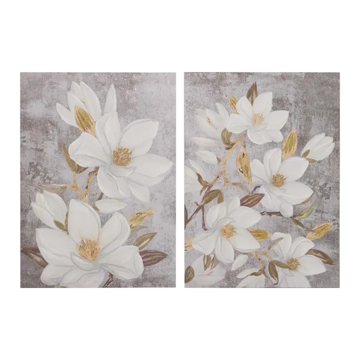 Set 2 Lienzos Flores 40% Pintado A Mano 50x3x70 Cm - 1