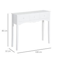 HOMCOM Mesa Consola de Madera Mueble Recibidor de Entrada con 3 Cajones para Salón Pasillo Carga 45 kg 100x32x85 cm Blanco - details 2