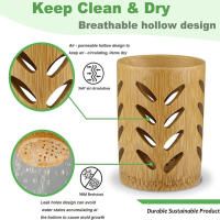 Soporte Para Cepillo De Dientes De Bambú Organizador De Baño Y Cocina Almacenamiento De Palillos Drenaje Eficiente - details 4