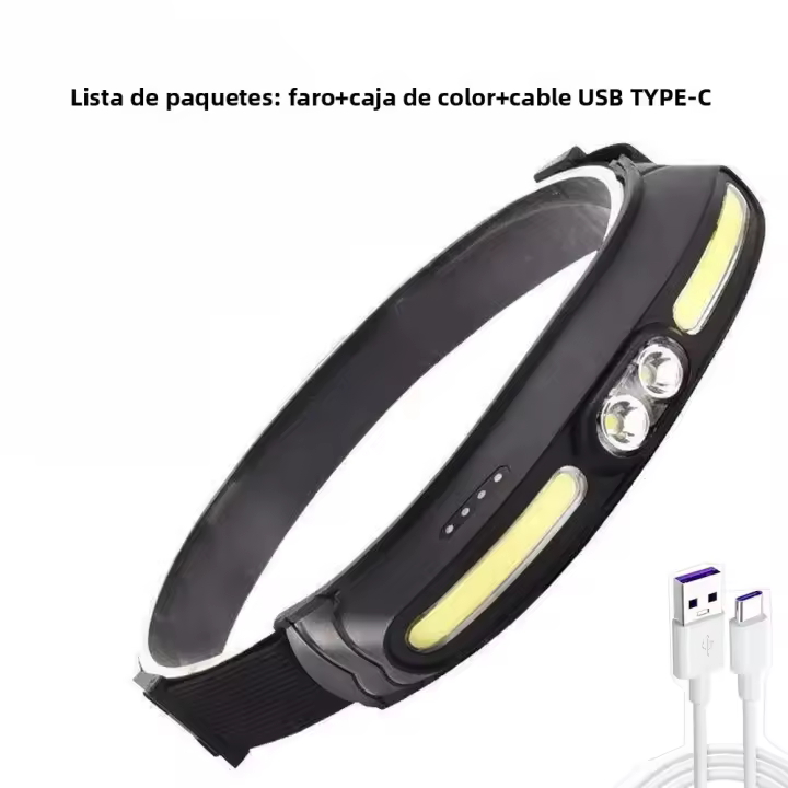 Linterna Frontal COB+LED Potente 210° Ancho Banda Ajustable Recargable USB C Luz Roja Adaptable Para Senderismo Camping Autodefensa - 1