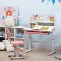 HOMCOM Juego de Escritorio y Silla para Niños de +3 Años con Altura Ajustable Pupitre Infantil con Tablero de Mesa Inclinable Cajón y Estantería para libros 80x52x88-109 cm y 35,5x44,5x66-80 cm - details 4