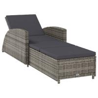 vidaXL Tumbona de jardín con cojín de ratán sintético Negro, Gris, Sillas de Exterior Ideal para jardín, playa, piscina, terraza Tumbona Piscina Tumbonas Playa Tumbonas Jardín Exterior - details 0