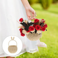 Cesta De Paja Tejida En Forma De Conejo Para Regalos Cesta De Almacenamiento Decorativa Pequeña Con Cordón De Papel Soporte Para Dulces - details 4