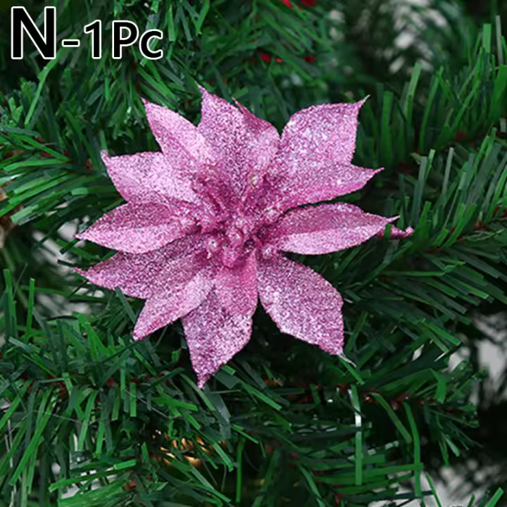 Poinsettia Artificial De Flores Plateado Dorado Rojo Para Decoración De Navidad Árbol De Navidad Regalos De Año Nuevo Decoración De Casa - 1