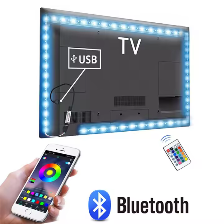 Tira De Luces LED RGB USB Bluetooth Para Decoración De Habitación Luz Neón Trasera Inteligente Para Televisión HDTV Iluminación De Fondo De Pared - 1