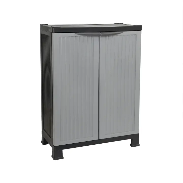 ORION91 - Armario de Resina Bajo Almacenaje, Uso Exterior e Interior, Jardín y Terraza, 1 Balda, 2 Puertas, 30kg Carga Máxima, Dimensiones 39x68x92cm (largo x ancho x alto), Color Gris o Negro - 1