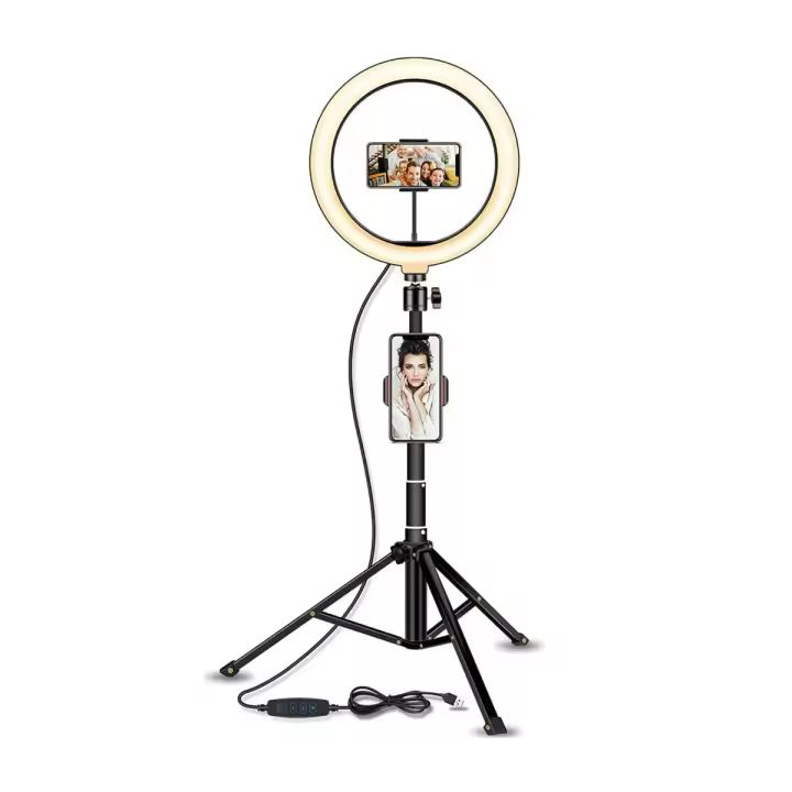 Aro de Luz Led 25cm con Doble Tripode, 1 Sobremesa y 1 de Pie, Anillo de Luz 12W con Mando Bluetooth para Control del Móvil, Ringlight con 3 pinzas para Movil,160cm Altura, Potencia y Colores Regulable, para Influencer de Tiktok Youtube Instagram - 1
