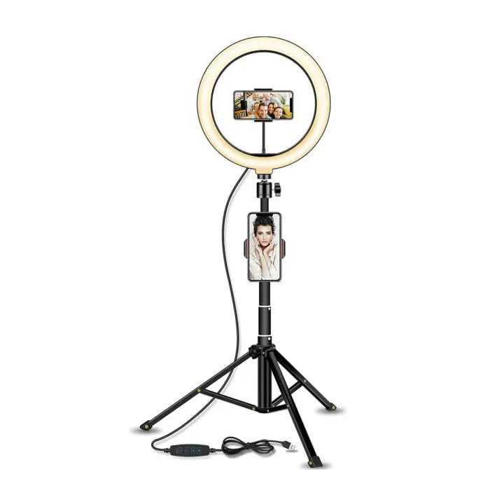 Aro de Luz Led 25cm con Doble Tripode, 1 Sobremesa y 1 de Pie, Anillo de Luz 12W con Mando Bluetooth para Control del Móvil, Ringlight con 3 pinzas para Movil,160cm Altura, Potencia y Colores Regulable, para Influencer de Tiktok Youtube Instagram - 1