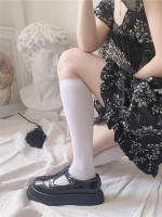 3 Pares De Calcetines Alta Moda Lolita Para Mujer Estilo Blanco Negro Solido Tipo De Calcetines: Media Caña Y Pies Largos - details 1