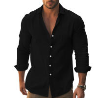 Camisa informal de manga larga de color liso para hombre, camisa playera de algodón con solapa y botones, de manga larga - details 26