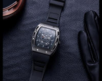 Reloj De Cuarzo Para Hombre Con Correa De Silicona Negra Luminosa Y Dial Rectangular De Armadura Calavera Estrellada BGL1612G-2 - details 13