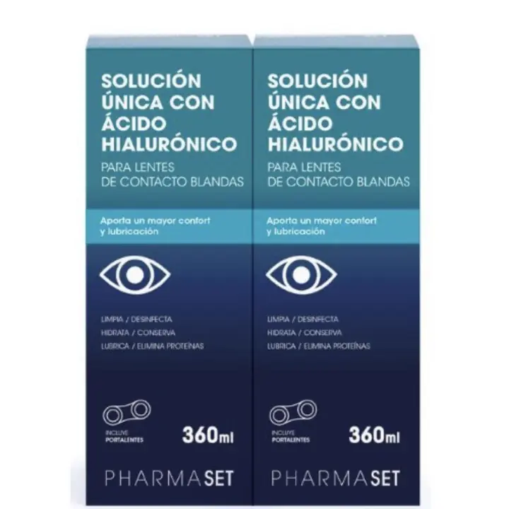 Solución Única PHARMASET para Limpieza y Desinfección de Lentes de Contacto Blandas - Confortables y con Ácido Hialurónico - 1