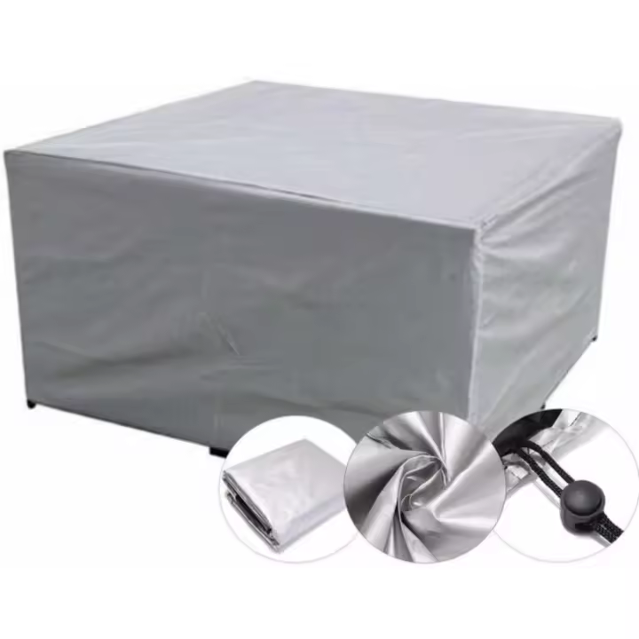 Funda para muebles de exterior, lona impermeable anti-UV a prueba de viento, funda protectora rectangular en tela Oxford 210D plateada- 120x120x74cm - 1