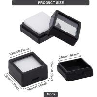 Caja De Exhibición De Piedras Preciosas Negras 16 Piezas 1.14x1.14x0.63 Pulgadas Contenedor De Joyas Sueltas Con Tapa De Vidrio Transparente - details 1