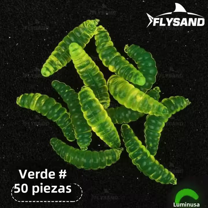 FLYSAND 50pcs Bolsa De 2cm 0.38g Maggot Grub Soft Lure Baits Siete Colores Huevos Luminiscentes Pesca En Oceano Y Río - 1