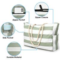 Bolsas de playa para mujer, bolso grande impermeable con cremallera, bolso de playa, impermeable, resistente a la arena, bolso de piscina, bolso grande, verde claro - details 3