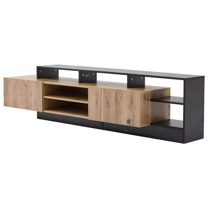 Modern para TV de hasta 70 pulgadas, almacenamiento Abierto with Pantalla LED, para muebles de dormitorio y Salón, muebles originales en color Madera, Marco Negro - 1