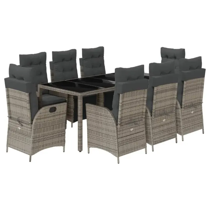 vidaXL Set comedor jardín 9 pzas y cojines ratán sintético gris - 1