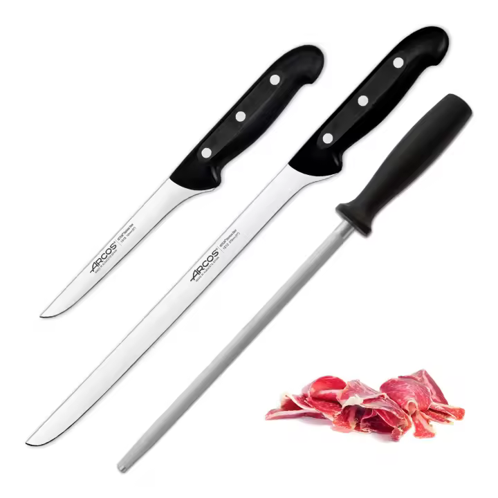 ARCOS Maitre - Set Jamonero Profesional en Acero Inoxidable, Deshuesador y Chaira - 1