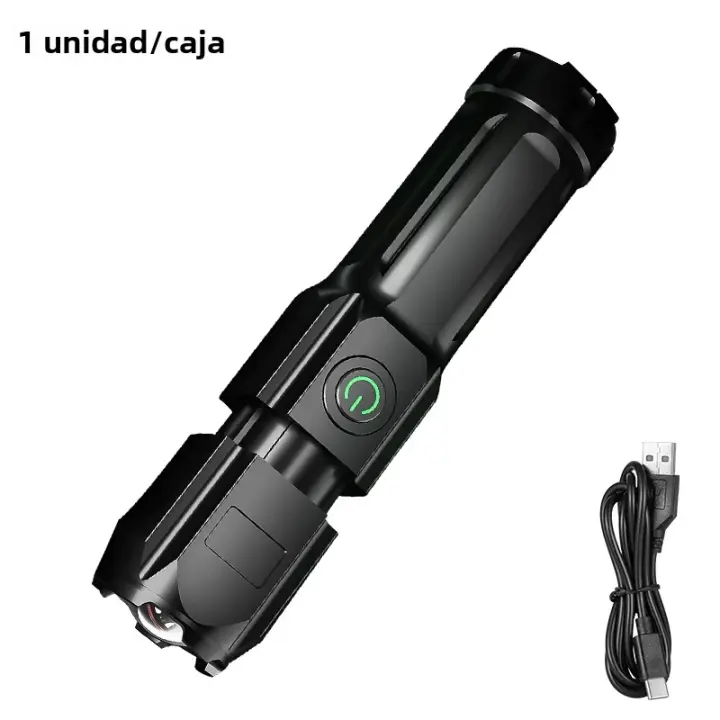 Linterna Potente LED Con Zoom Telescópico Recargable Por USB Compacta Y Portátil Para Hogar Con Luz Focused De Longitud De Alcance - 1