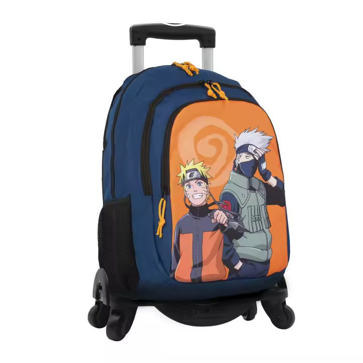 DAM Naruto mochila primaria doble compartimento + carro  con protección lateral y stoper frontal, 4 ruedas multidireccionales. 31x18x42 Cm. Color: Azul Océano - 1