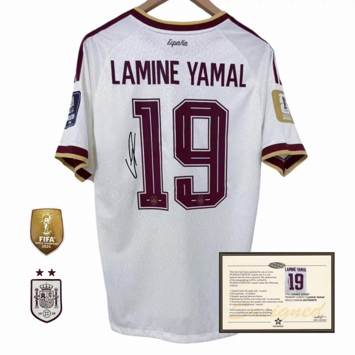 Memorabilia - lamine yamal spain white 26/27 football jersey (new collector's edition with printed signature and coa)
