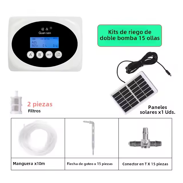 Sistema De Riego Por Drip Inteligente Con Bomba De Doble Acción Y Timer Energía Solar Para Jardín Y Plantas En Macetas Automatización Del Riego Del Jardín - 1