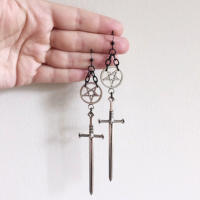 Pendientes Colgantes De Espada Gótica Para Mujer Joyería De Halloween Clásica Y Mística Regalo Elegante Con Doble Hoja Y Anillo - details 19