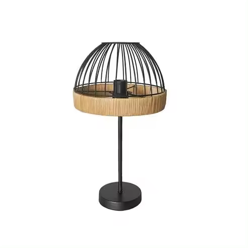 FABRILAMP Lámpara de Mesa Gastón Negro/Natural Metal y Ratán 1xe27 (46xØ25x25cm) - 1