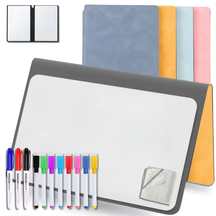 MandA® PIZARRA BLANCA pequeña | CUADERNO Pizarra PLEGABLE, BORRABLE y PORTÁTIL | Pizarra Rotulador | 2 x A5 + 8 Rotuladores + Gamuza - Cuaderno de pizarra | Accesorios OFICINA | ESTUDIAR | Amarillo - 1