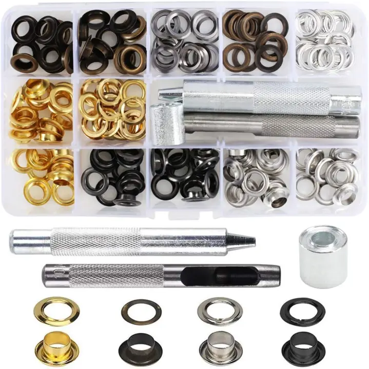 203 piezas Estuche de lápices Ojales de metal Ojal Costura 8mm Ojal de metal Ojal Kit Ojales Herramientas de reparación para bolsa de ropa Zapato de lona de cuero DIY - 4 colores - 1