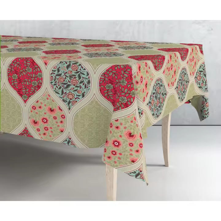 Mantel de hule estampado por metros - Rosetones flores moderno 43312-1    mantel por metros; manteles; mantel barato; mantel jardín - 1