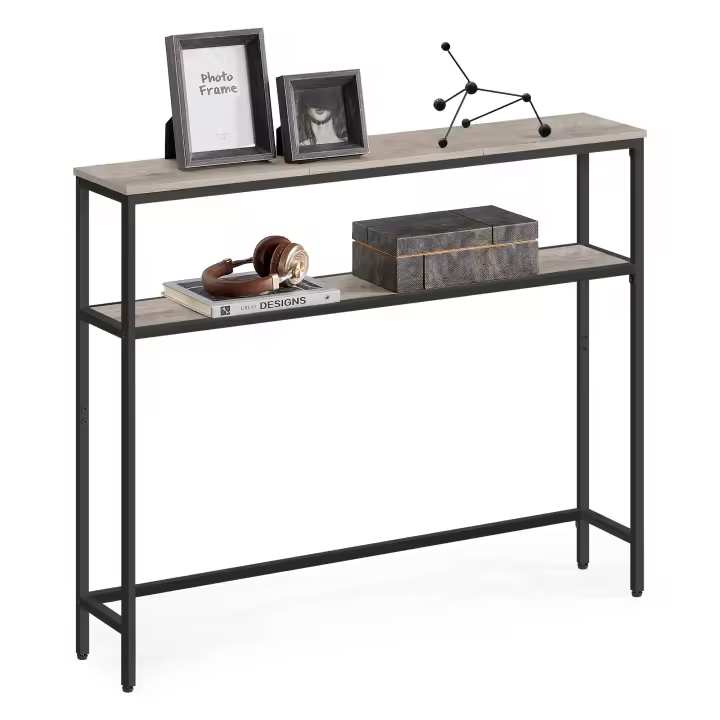 VASAGLE Mesa de Consola,  20 x 100 x 80 cm, Mesa de Entrada Moderna con 2 Estantes, para Sala de Estar, Dormitorio,Gris Carbón y Negro Tinta/Marrón Rústico y Negro Tinta /Greige Mélange y Negro Tinta/Blanco Mármol y Negro Tinta - 1
