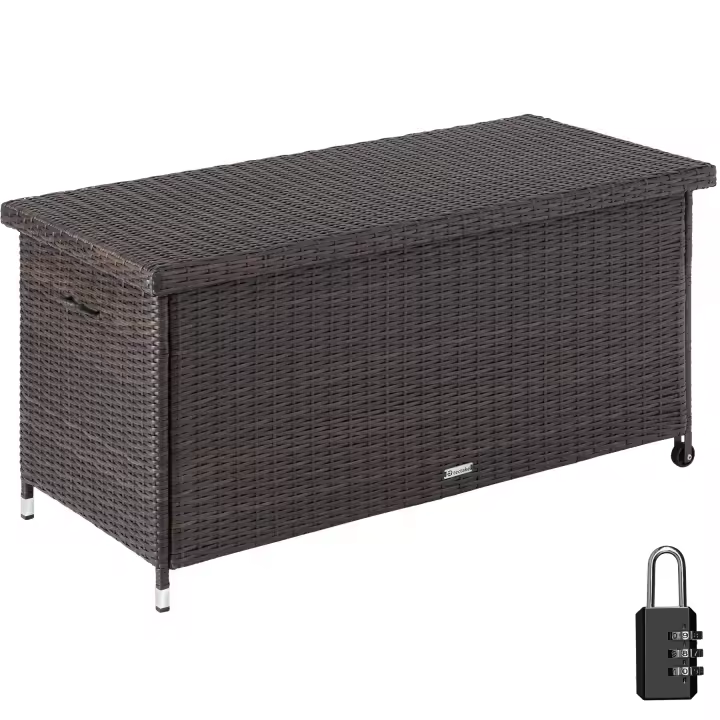 Tectake - Baúl de almacenamiento Kiruna con trenzado de ratán sintético, 120 x 55 x 61,5 cm, 270l  Baúl versátil con gran espacio de almacenamiento  Con protección UV  Robusta estructura de acero con recubrimiento en polvo - 1