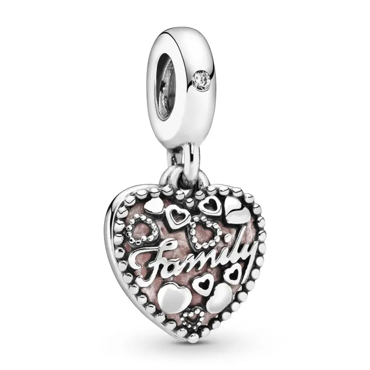 Pandora Charm de Colgante en Plata de Ley Colgante de plata con forma de corazón "El amor hace una familia" 796459EN28，Incluye Caja Original - 1