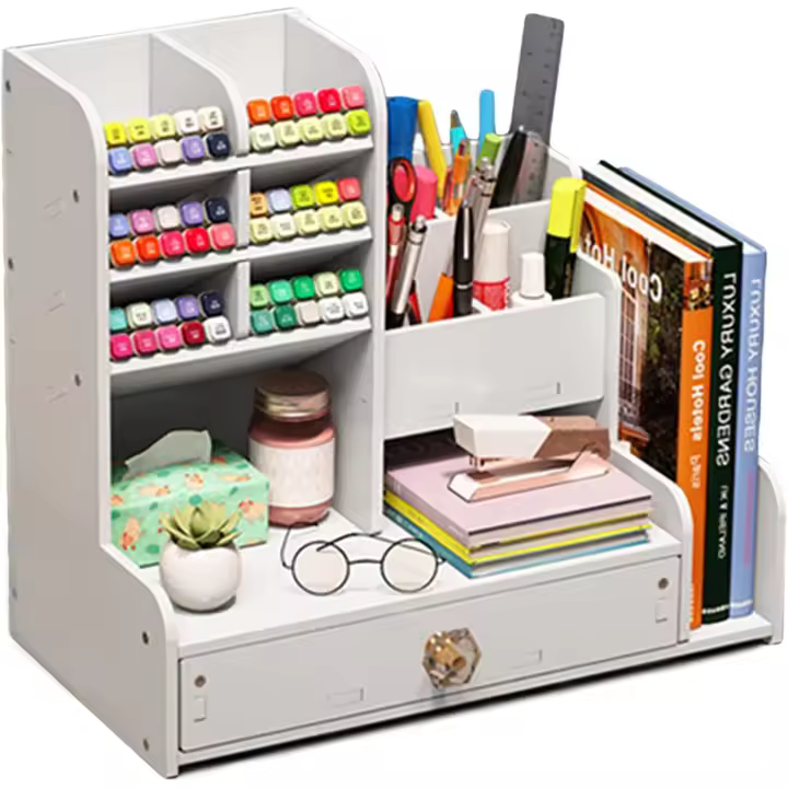 Organizador Escrito de tablero de plástico de Madera, Organizadores de escitorio DIY Organizadores Escritorio grande capacité con caja, Para El Hogar, La Oficina y La Escuela. (PB17-1) - 1