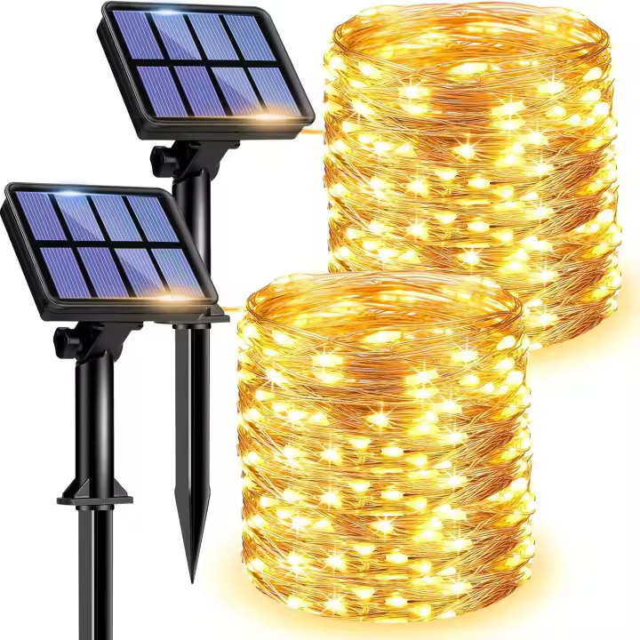 [2 Pack Guirnalda Luces LED Exterior Solar 12M 120 LED Luces Solares LED Exterior Jardin 8 Modos Cadena de Luces Decoracion para Arbol Fiesta Bodas Patio Festivales Halloween - 1