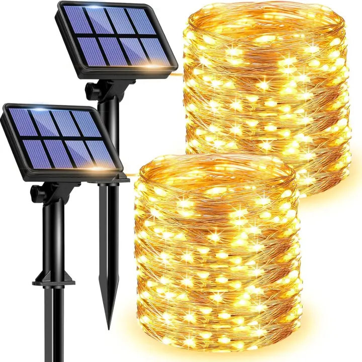 [2 Pack Guirnalda Luces LED Exterior Solar 12M 120 LED Luces Solares LED Exterior Jardin 8 Modos Cadena de Luces Decoracion para Arbol Fiesta Bodas Patio Festivales Halloween - 1