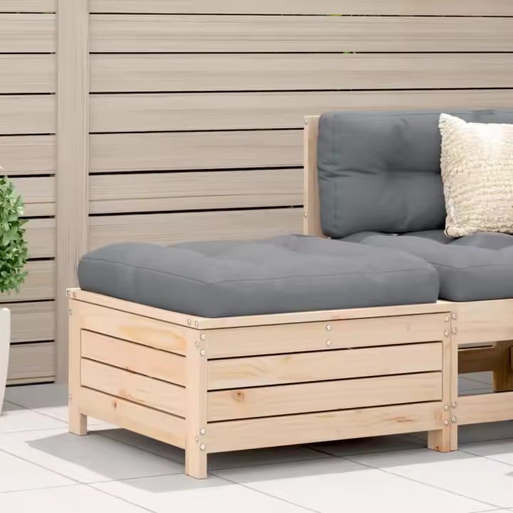 vidaXL Taburete de jardín con cojín madera maciza de abeto de Douglas en color Sin tratar/Gris/Sin tratar/Beige/Blanco / antracita y más | cómodas modernas ergonómicas para comedor cocina salón hogar - 1