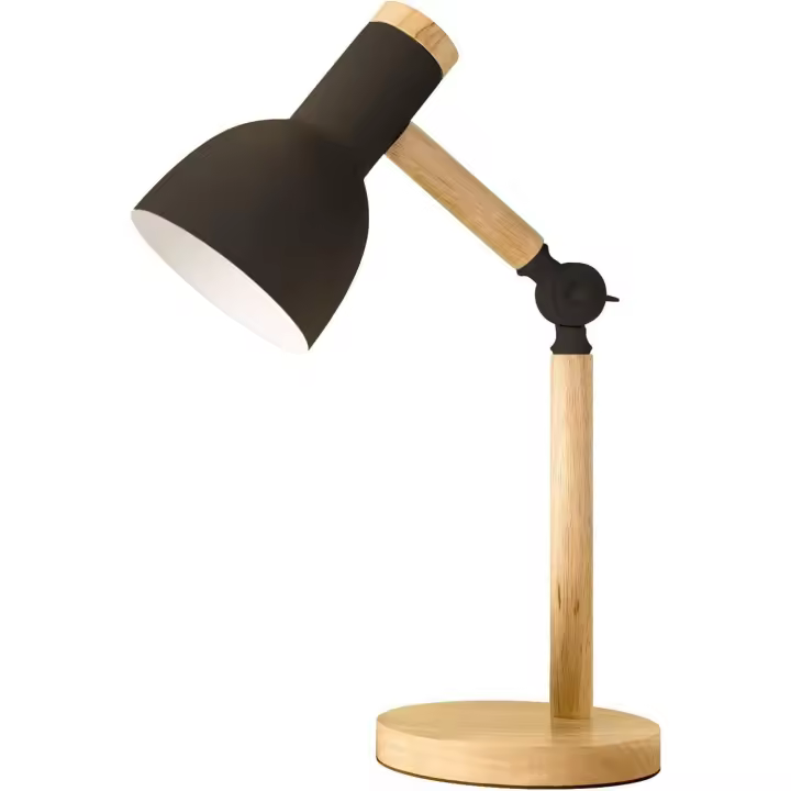 Lámpara de mesa, lámpara de mesa de madera ajustable, lámpara de escritorio para niños para dormitorio, sala de estar, lámpara de lectura con base E27 (con bombilla), color negro - 1