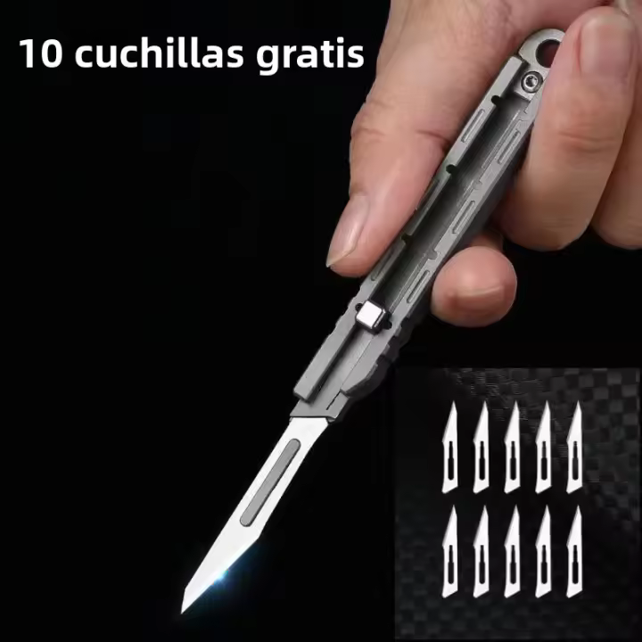 Cuchillo De Push Mini De Aleación De Titanio Utilidad Multiusos Para Desempaquetar Y Cortar Papel Herramienta Portátil De Exterior Con Cadena De Llaves - 1