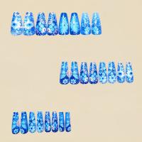 24pcs/set Uñas Postizas Largas Medias Falsas De Cuadrado Ballet Con Flores Y Mariposa Azul Verde Para La Temporada De Primavera Y Verano - details 15