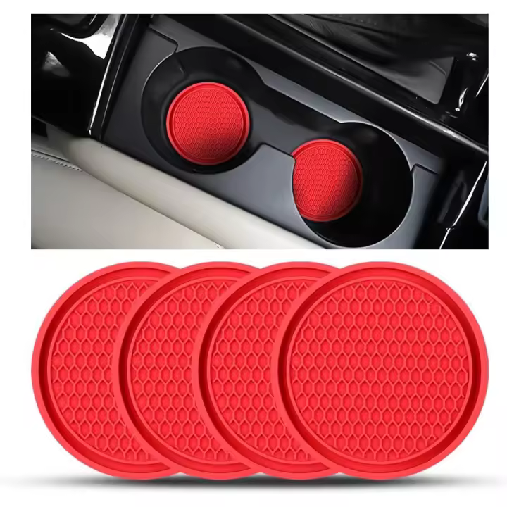 posavasos para coche, posavasos de silicona antideslizante de 7 cm, alfombrillas antideslizantes para la mayoría de coches y camiones (rojo) - 1