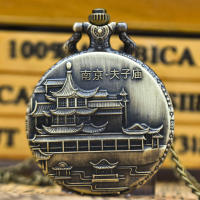 Reloj De Bolsillo Cuarzo Bronce Vintage Para Hombres Y Mujeres Regalo De Coleccionista Del Lugar Turístico Fuzi Temple En Nanjing China - details 0