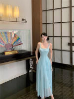 Vestido De Mujer Elegante De Verano Con Cadena De Cristal Y Encaje A-Line Con Cintura Delgada Y Tirantes Vestido De Fiesta De Vacaciones De Un Pie - details 16