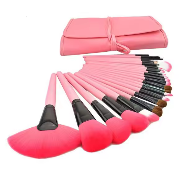 Maquillaje Profesional Rosa 24pcs Cepillo de Maquillaje con Bolsa para Sombra de Ojos, Colorete, Cejas, Labios ect - 1