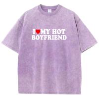 Camiseta De Algodón Para Hombre Con Diseño De Impresión "Me Encanta Mi Novio Hot" Estilo Hip Hop Manga Corta Para Todo El Año - details 12