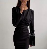Vestido Bodycon Midi De Otoño Invierno Para Mujer Con Manga Larga Cuello Redondo Elegante Y Chic Ajustado Para Oficina Y Calle - details 1